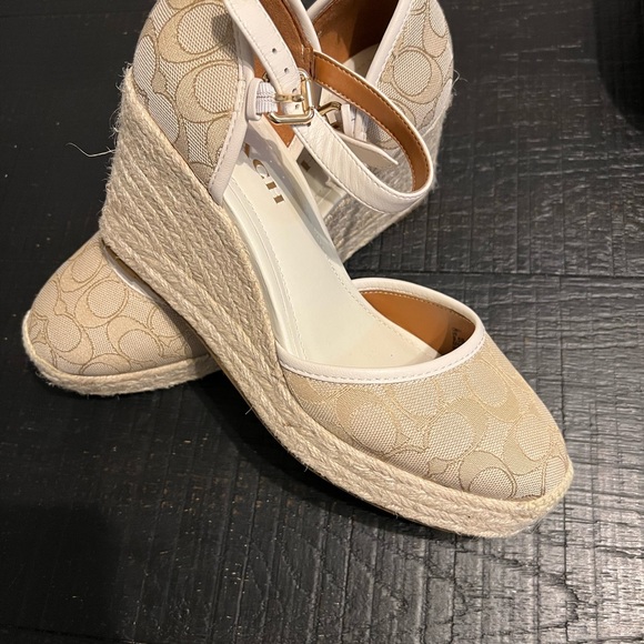 Coach Wedges, tan, coach print - Picture 3 of 5